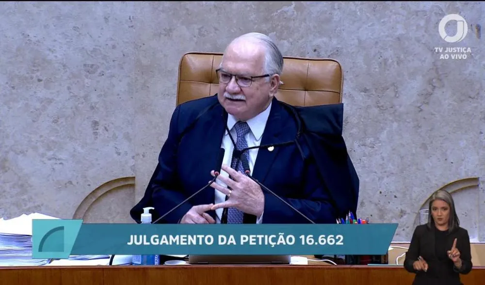 Ministro Edson Fachin durante julgamento desta terça-feira. Foto: Reprodução/TV Justiça 